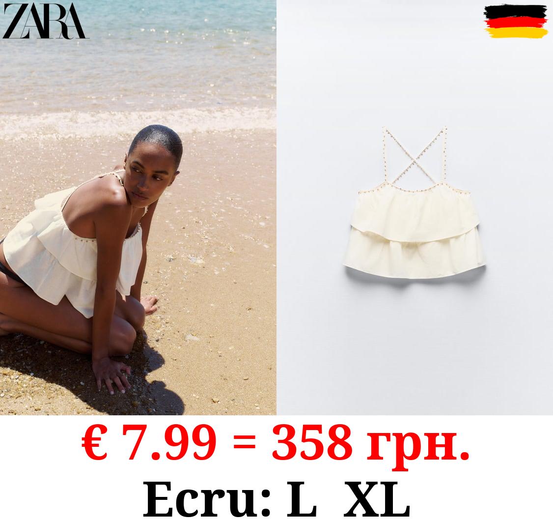 RUSTIC LINEN BLEND BEADED TOP