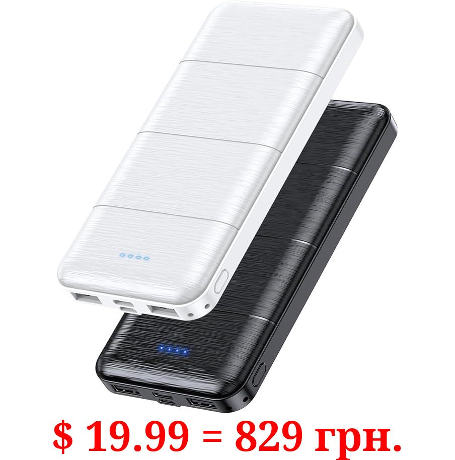LOVELEDI Portable-Charger-Power-Bank - 2 Pack 15000mAh Dual USB Power Bank Output 5V3.1A Fast Charger Portable Charger Compatible with Smartphones and All USB Devices (Deep Black and White)