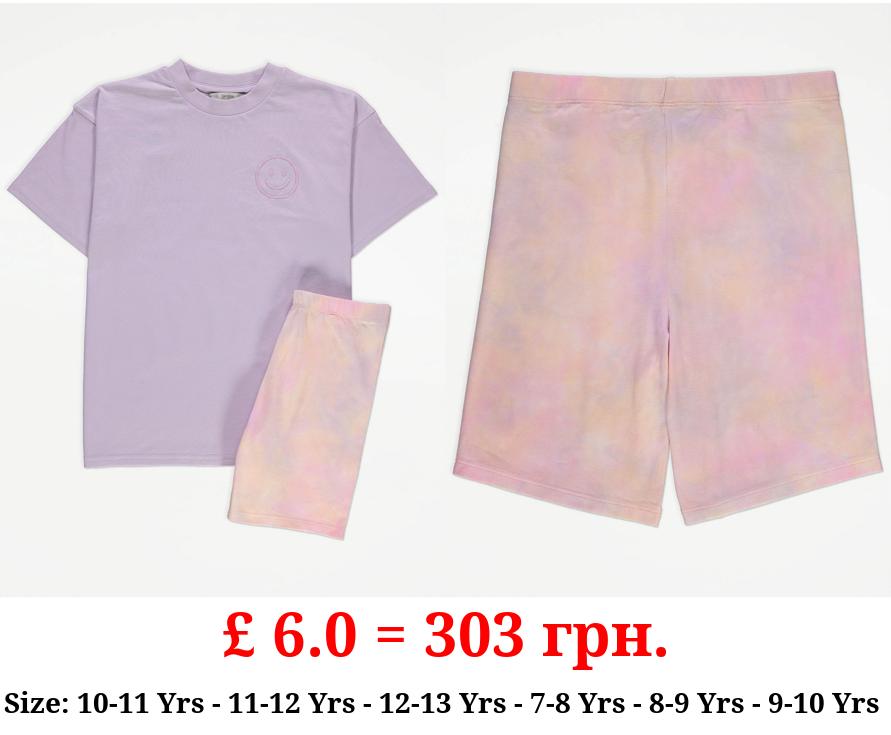 Lilac Tie Dye T-Shirt and Cycling Shorts Outfit