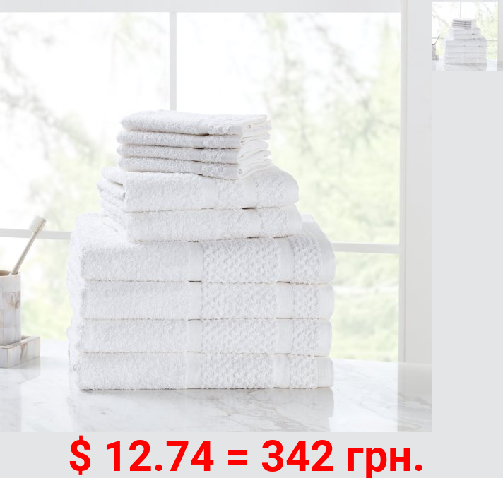 Mainstays Value 10-Piece Cotton Towel Set with Upgraded Softness & Durability, White