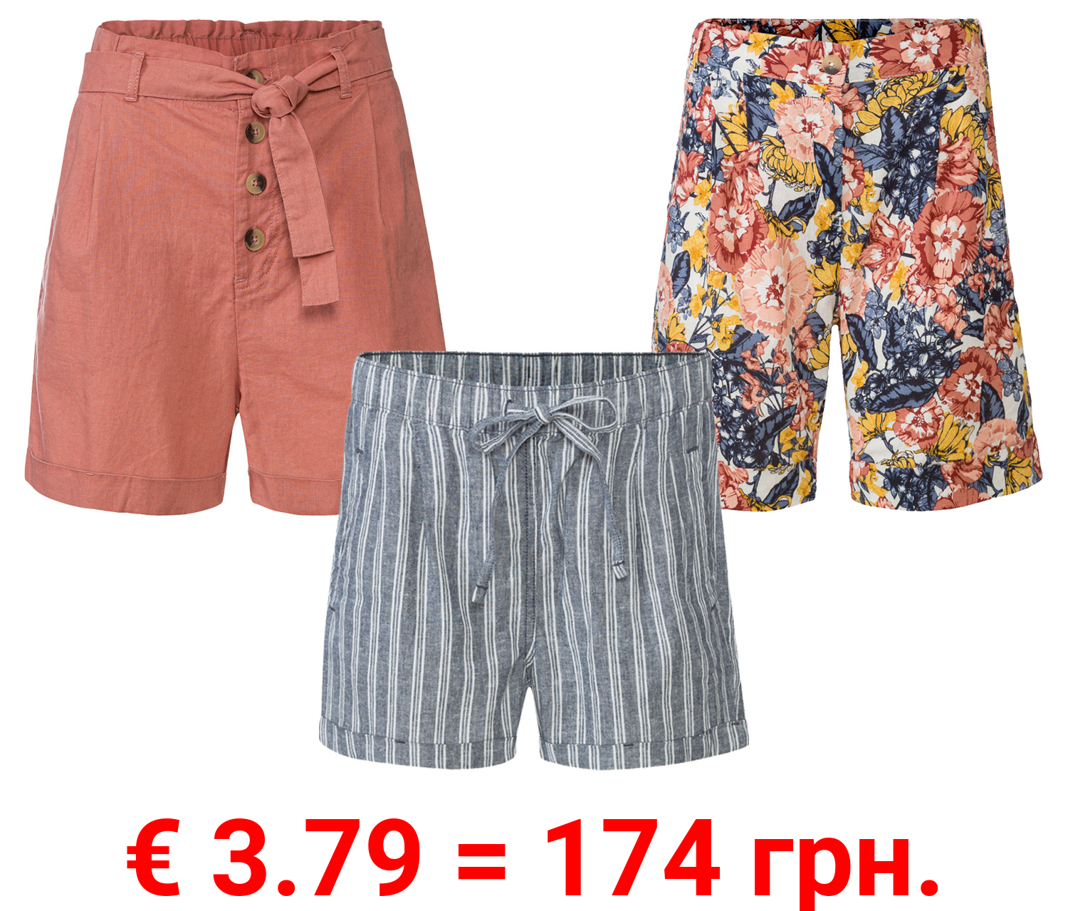 esmara® Damen Leinenshorts mit seitlichen Eingrifftaschen