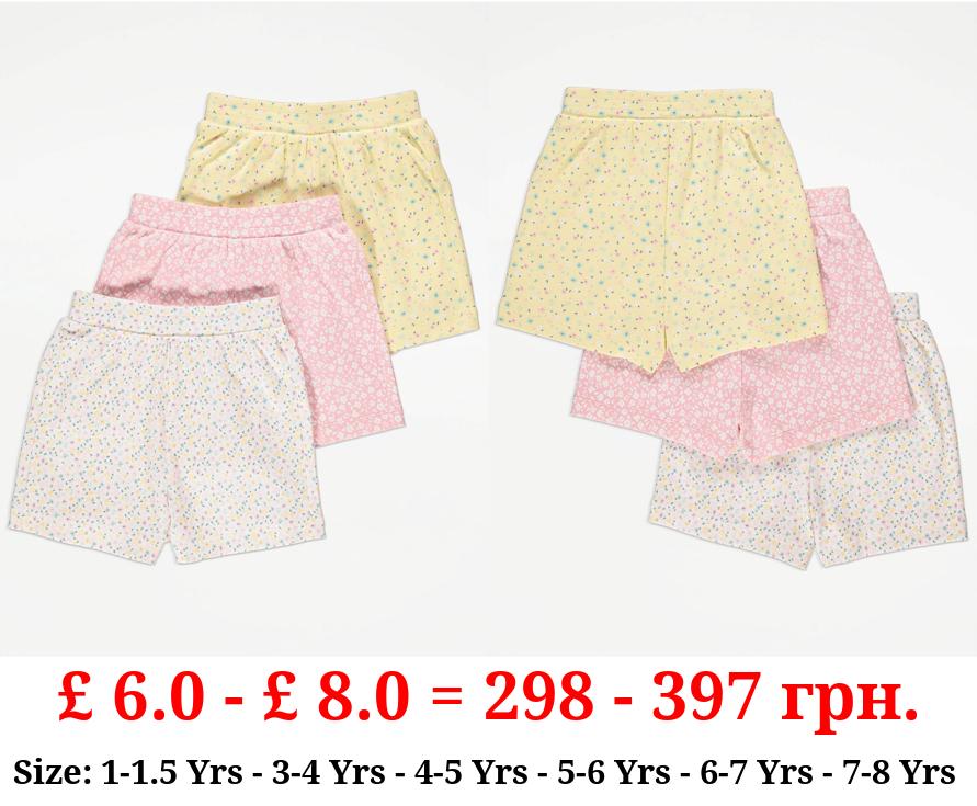 Pastel Ditsy Floral Ribbed Shorts 3 Pack