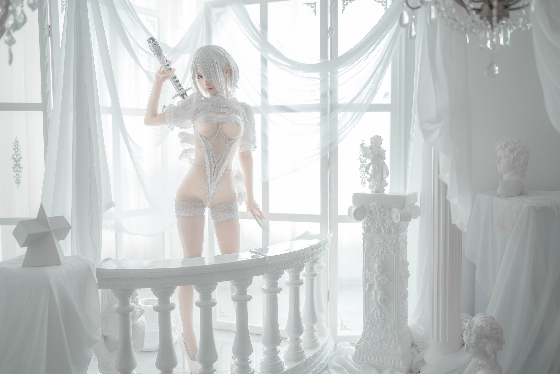 蠢沫沫 Cosplay 2B 白婚纱 15