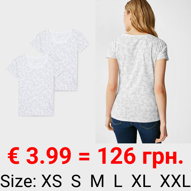Multipack 2er - Basic-T-Shirt - Bio-Baumwolle - geblümt