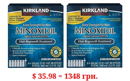 KIRKLAND SIGNATURE Minoxidil for Men 5% Minoxidil Hair Regrowth Treatment 12 Months Supply Unscented 1 Year, White