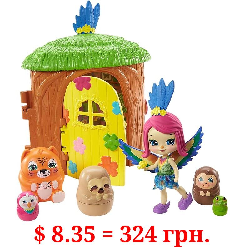 Enchantimals Peeki Parrot Tree Hut (5.8-in) with 1 Doll, (3.5-in) 5 Animal Figures, and 1 Accessory, Junglewood Collection, Great Gift for Kids Ages 3 and Up