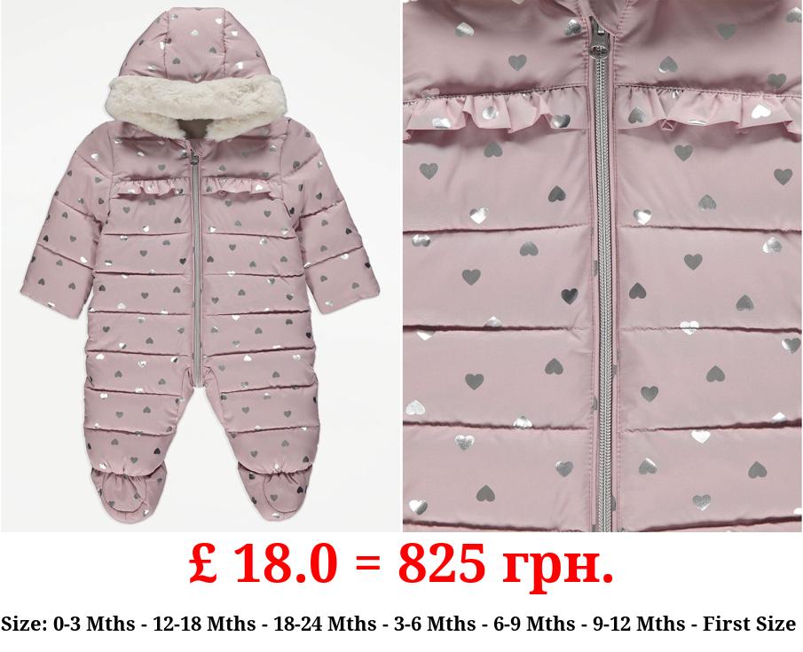 Mauve Foil Heart Print Snowsuit