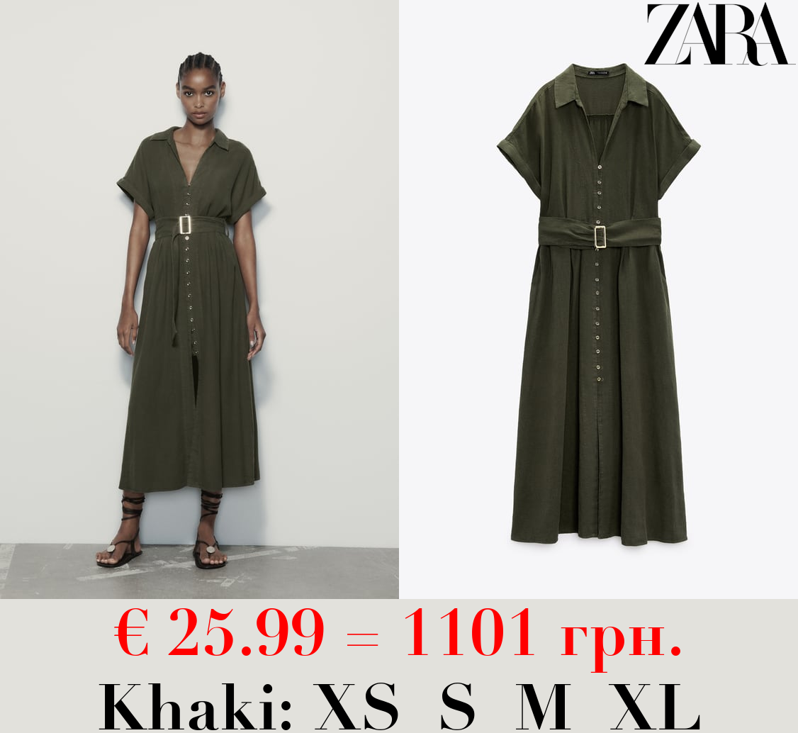 LINEN BLEND MIDI SHIRT DRESS