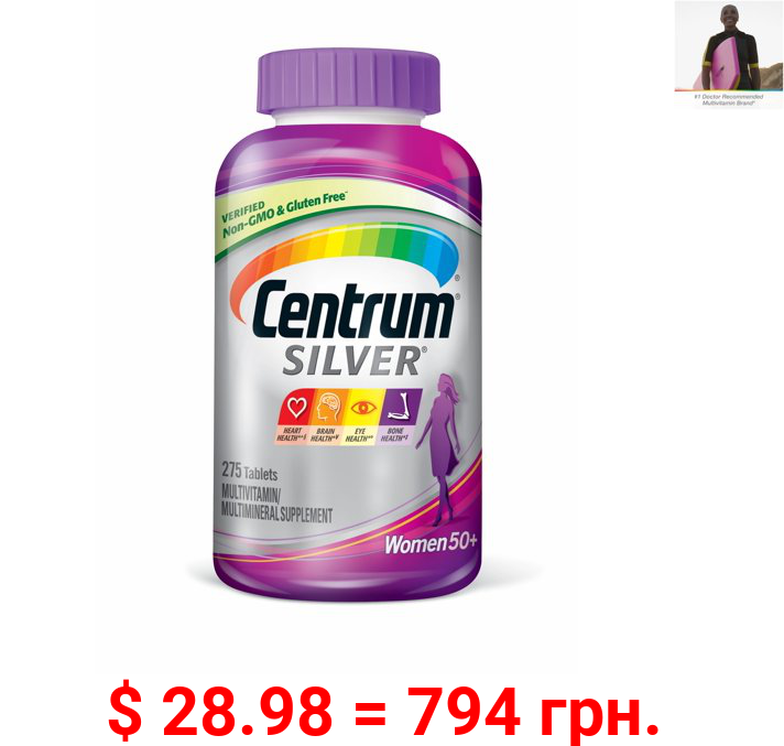 Centrum Silver Multivitamins for Women Over 50, Multivitamin/Multimineral Supplement with Vitamin D3, B Vitamins, Calcium and Antioxidants - 275 Count