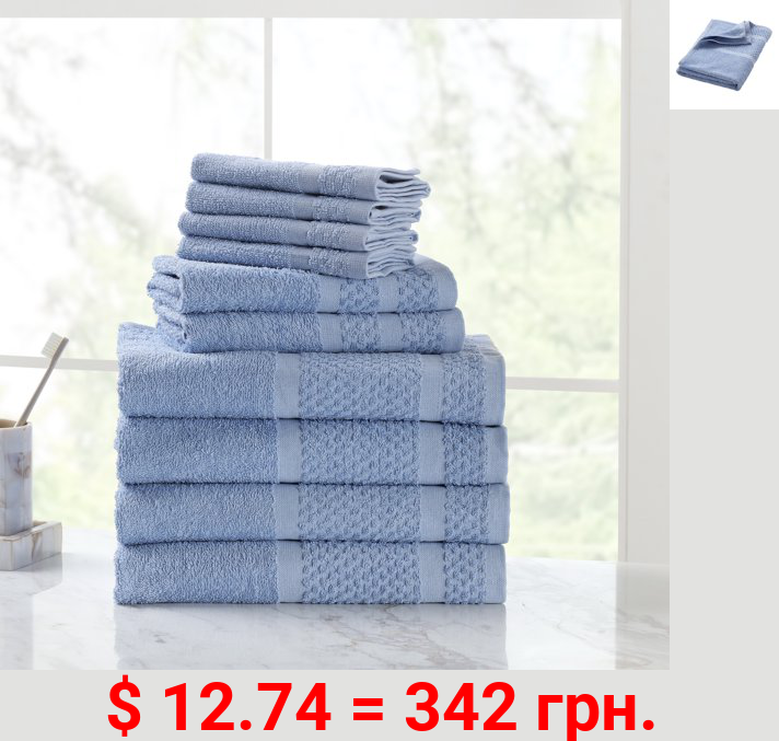 Mainstays Value 10-Piece Cotton Towel Set with Upgraded Softness & Durability, Office Blue