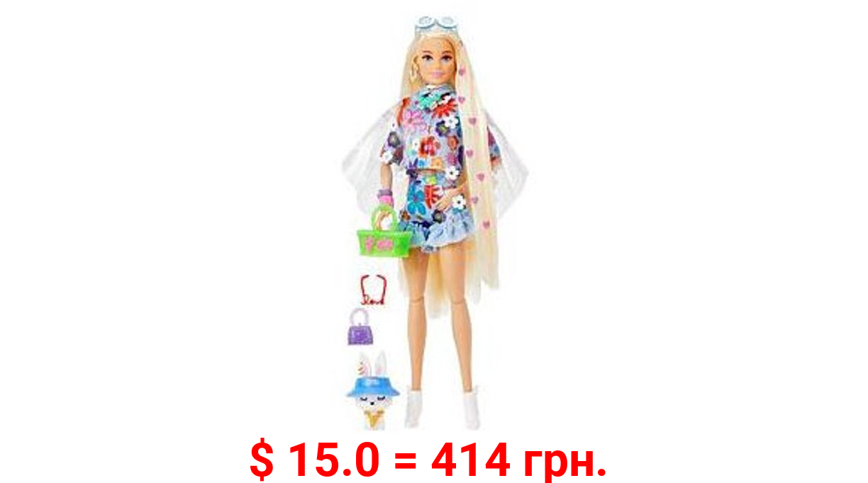 Barbie Extra Doll #12 in Floral 2-Piece Outfit with Pet Bunny, for 3 Year Olds & Up