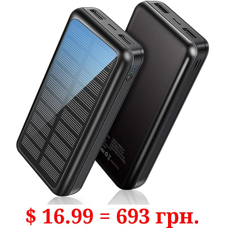 SOXONO Solar Powered Power Bank - 30000mAh Portable Solar Charger, 2 USB Ports High-Speed Panel External Battery Packs Solar Portable Power Bank for iPhone, Android and More