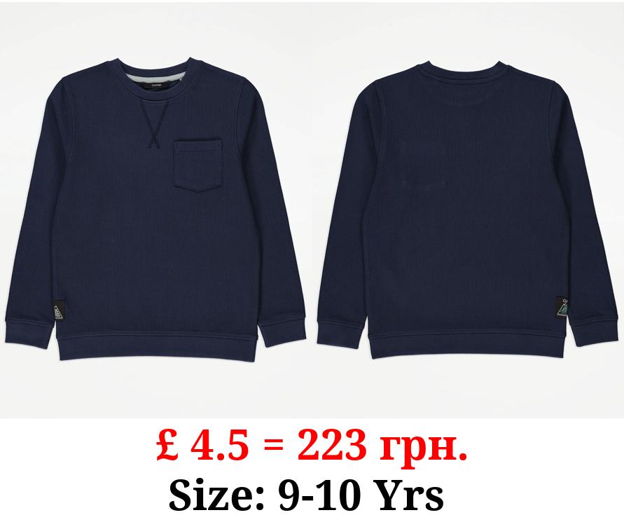 Navy Ribbed Pocket Long Sleeve Top