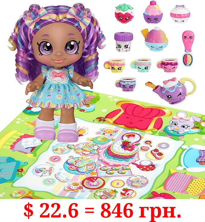 Kindi Kids Kirstea & Tea Party Set. Toddler Doll with Changeable Clothes Plus 11 Shopkins Tea Party Accessories. Includes Playmat 24 in x 24 in - Amazon Exclusive