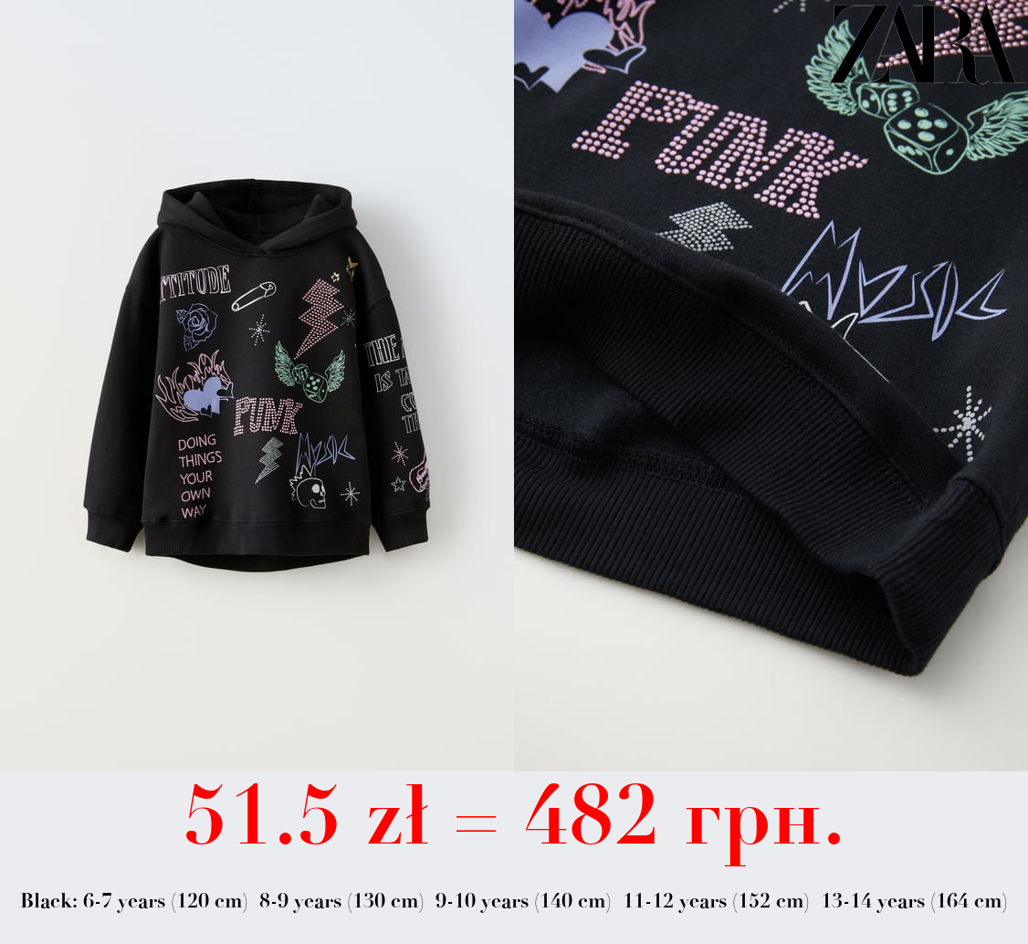 GRAFFITI HOODIE WITH RHINESTONES