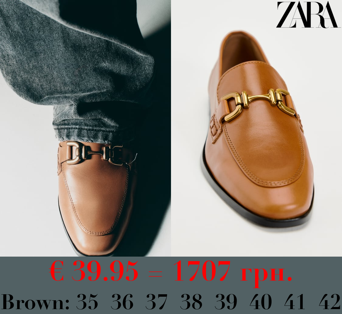 SPLIT LEATHER LOAFERS WITH CHAIN DETAIL