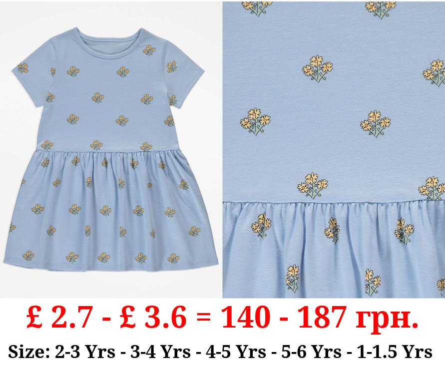 Light Blue Floral Short Sleeve Dress