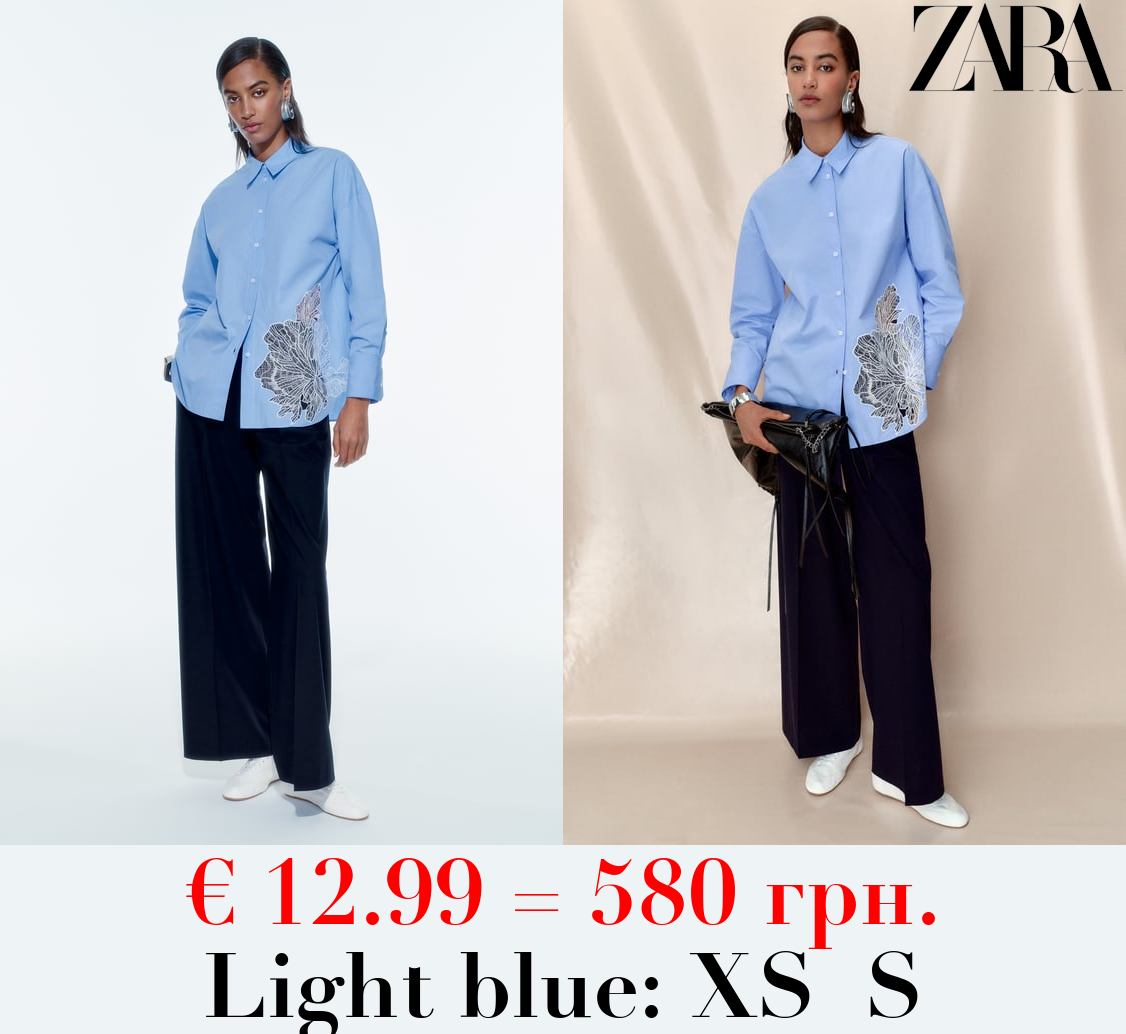 POPLIN SHIRT WITH EMBROIDERED FLOWER