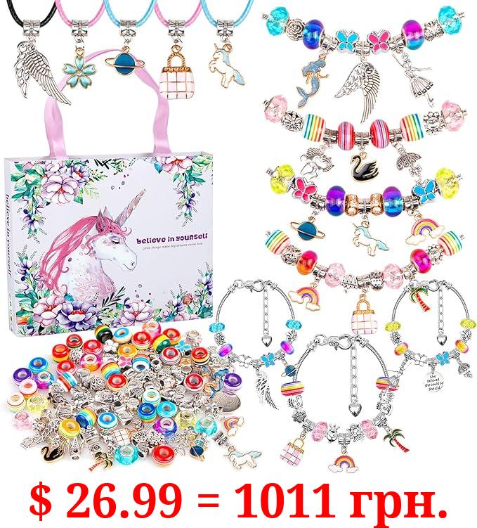Jewelry Making Kit for Girls 8-12, 110Pcs Charm Bracelet Making Kit For Girls Ages 5-7-12, Girls Jewelry Making Kit Bracelet Kit For Kids 10-12 DIY Necklace Kids Birthday Gifts for 7+ Year Old Girls