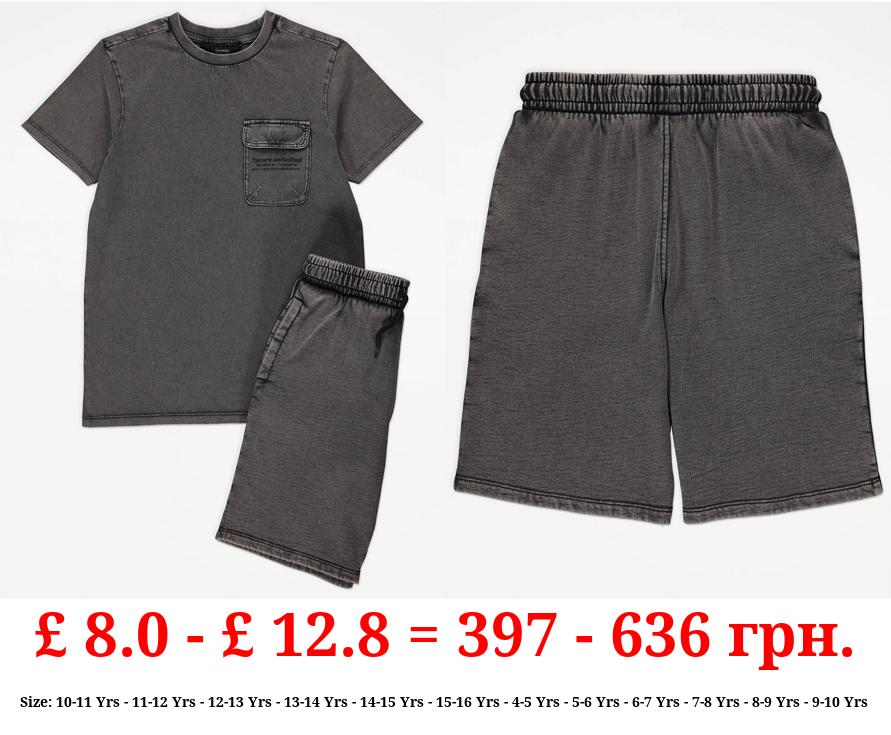 Charcoal Wash Pocket T-Shirt and Shorts Outfit