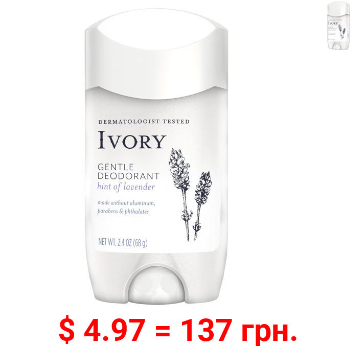 Ivory Gentle Aluminum Free Deodorant Hint of Lavender, 2.4 Oz.