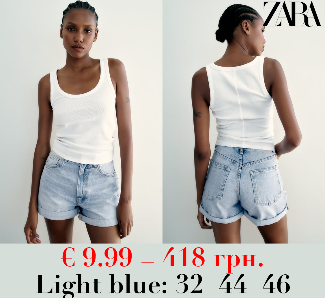 TRF HIGH-RISE MOM FIT DENIM BERMUDA SHORTS