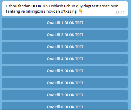 Блок тест. Blok Test ishlash. Majburiy Blok Test.