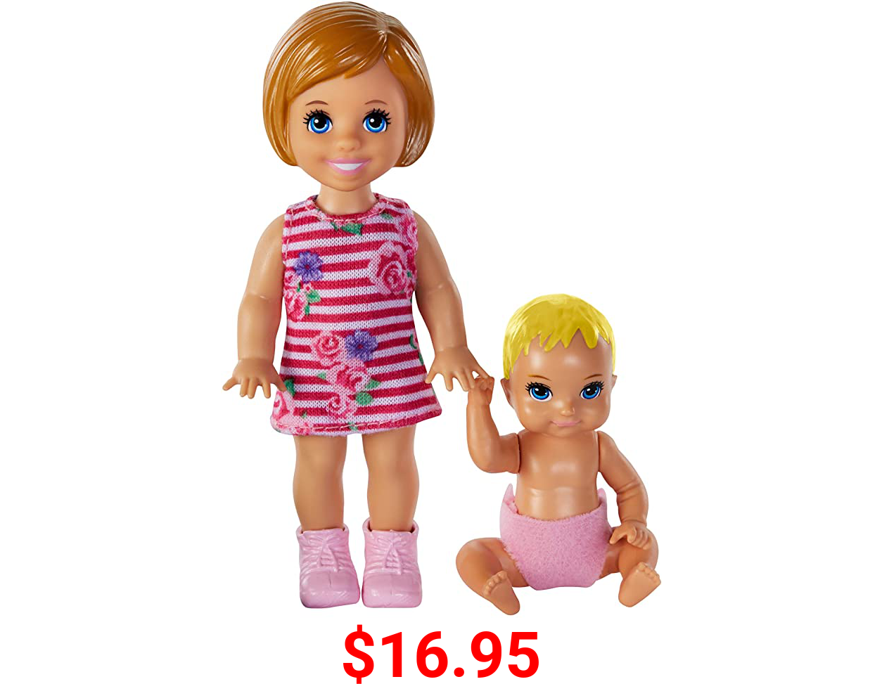 Barbie Skipper Babysitters Inc. Dolls, 2 Pack of Sibling Dolls Includes Small Auburn-Haired Toddler Doll & Blonde Baby Doll Figure in Diaper, for 3 to 7 Year Olds​​