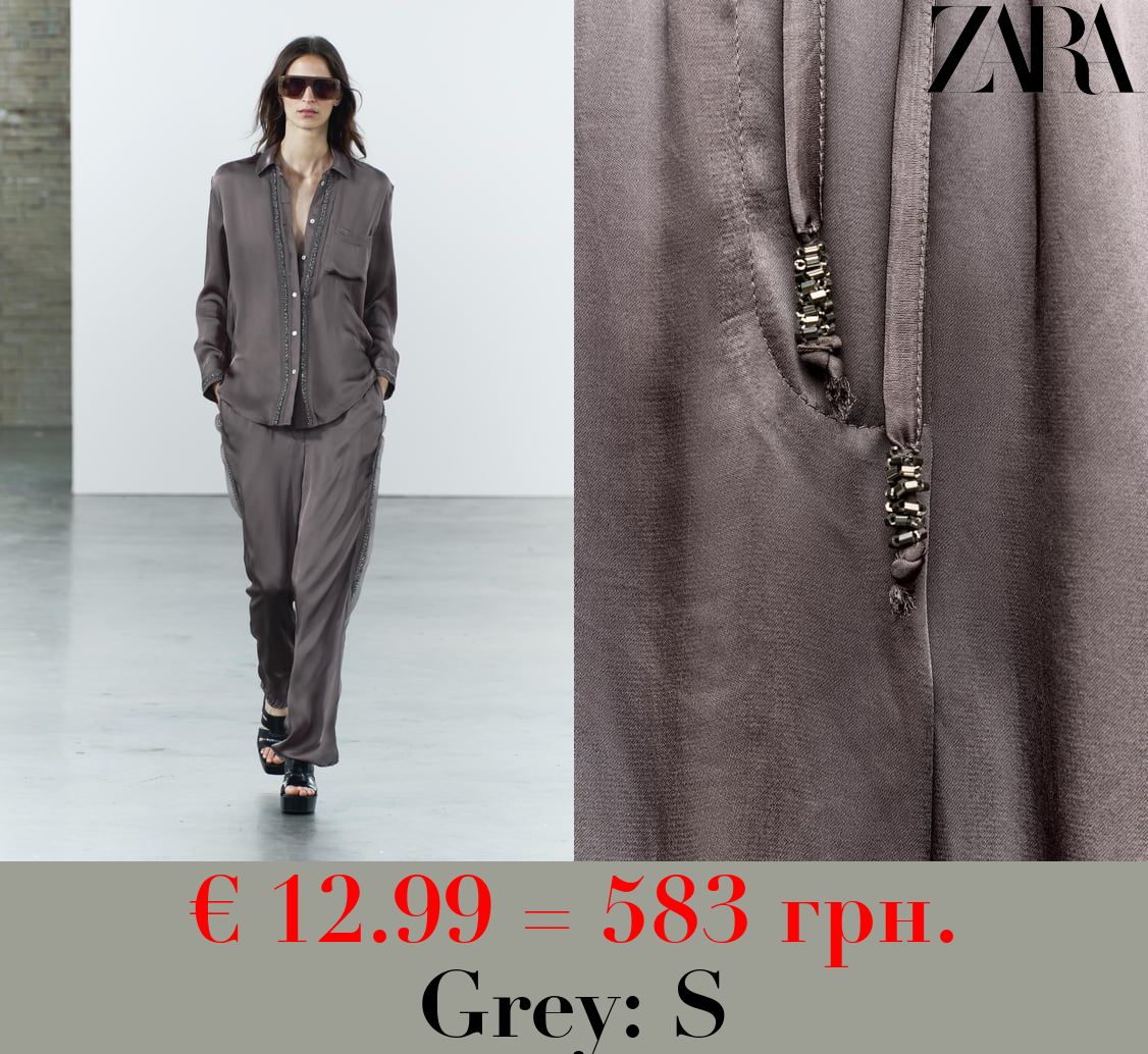 ZW COLLECTION EMBROIDERED SATIN TROUSERS