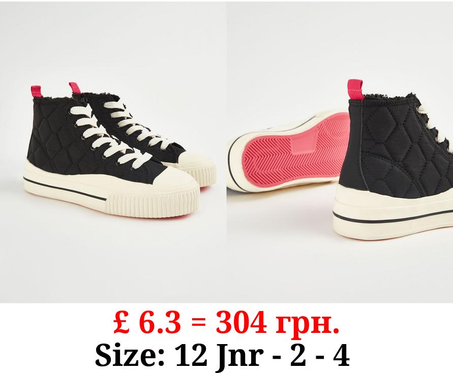 Black Quilted Platform High Top Trainers