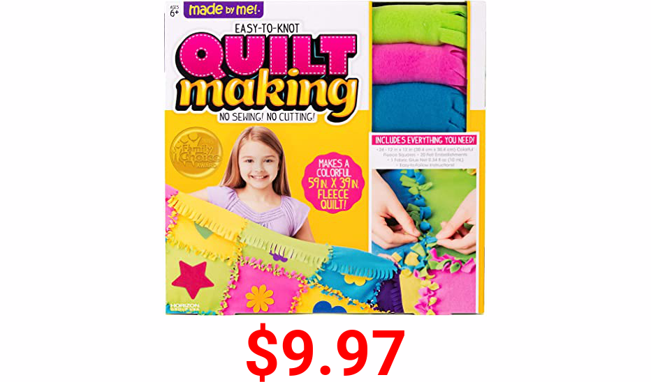 Made By Me Easy to Knot Quilt Making Kit by Horizon Group USA, No Sewing, No Cutting, 59 in. x 39 in. Fleece Blanket, Pre-Cut Squares & Felt Decals (57964F)