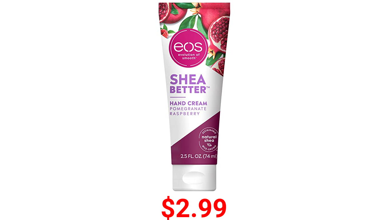 eos Shea Better Hand Cream - Pomegranate Raspberry, Natural Shea Butter Hand Lotion and Skin Care, 24 Hour Hydration with Shea Butter & Oil, 2.5 oz