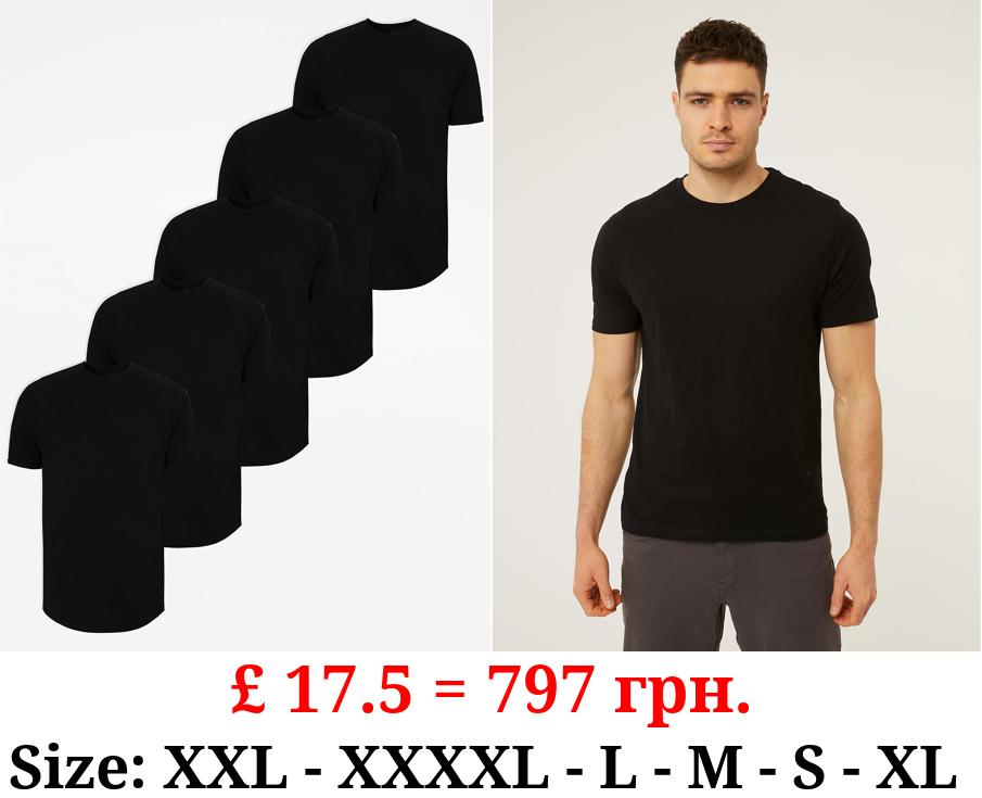 Black Crew Neck Jersey T-Shirts 5 Pack