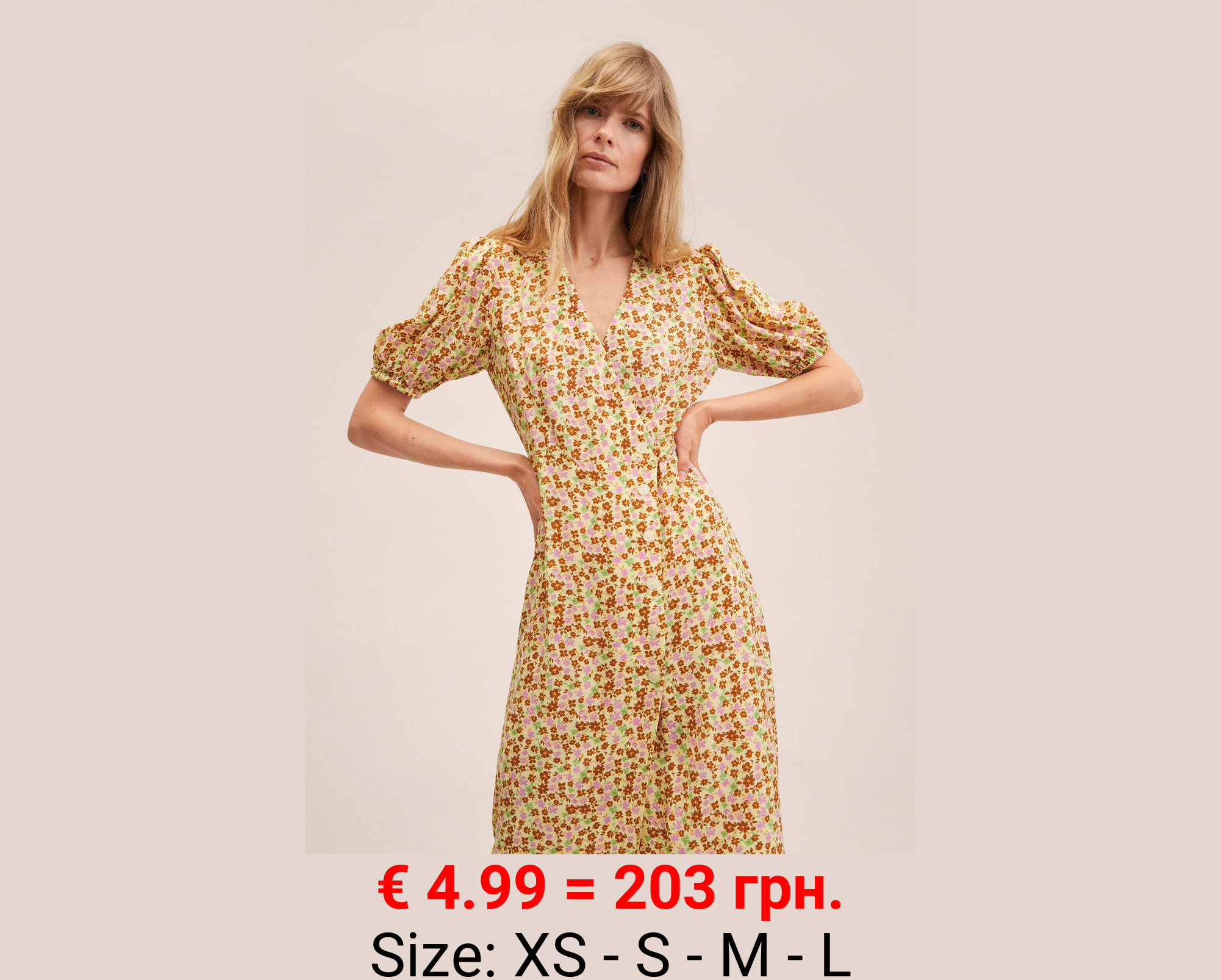 Vestido estampado manga abullonada