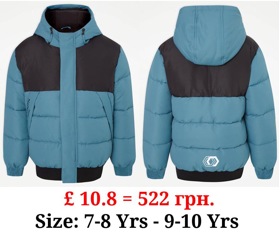 Teal Colour Block Padded Coat