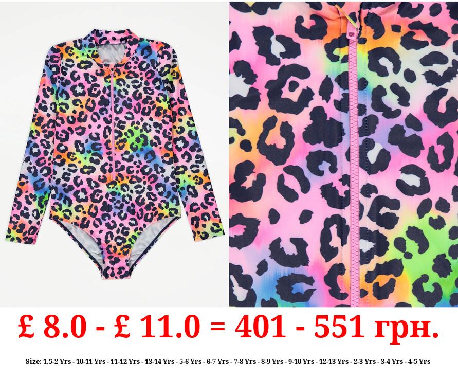 Bright Animal Print Long Sleeve Swimsuit