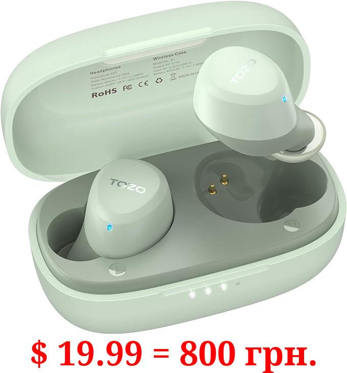 TOZO A1 Mini Wireless Earbuds Bluetooth 5.3 in Ear Light-Weight Headphones Built-in Microphone, IPX5 Waterproof, Immersive Premium Sound Long Distance Connection Headset with Charging Case, Green