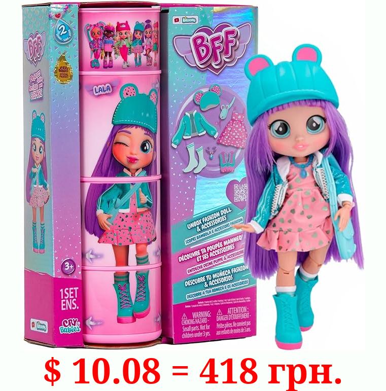 Cry Babies BFF Lala Fashion Doll with 9+ Surprises Including Outfit and Accessories for Fashion Toy, Girls and Boys Ages 4 and Up, 7.8 Inch Doll, Multicolor