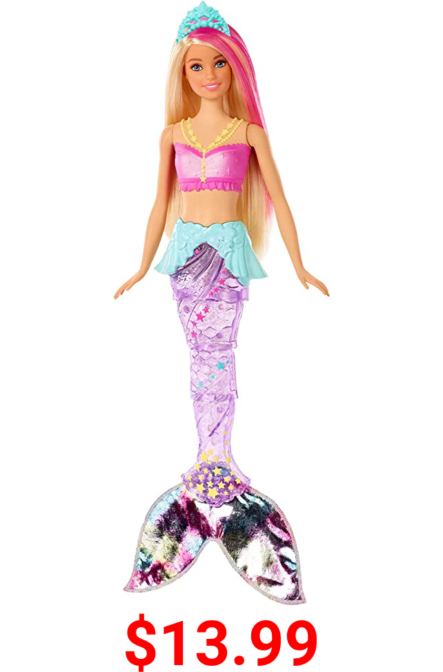 Barbie Dreamtopia Sparkle Lights Mermaid Doll with Swimming Motion and Underwater Light Shows, Approx 12-Inch with Pink-Streaked Blonde Hair, Gift for 3 to 7 Year Olds​​​