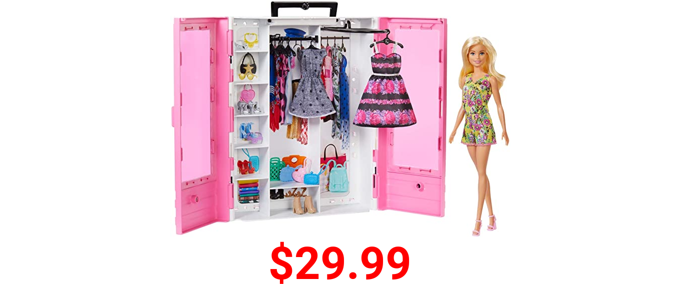 Barbie Fashionistas Ultimate Closet Portable Fashion Toy with Doll, Clothing, Accessories and Hangars, Gift for 3 to 8 Year Olds