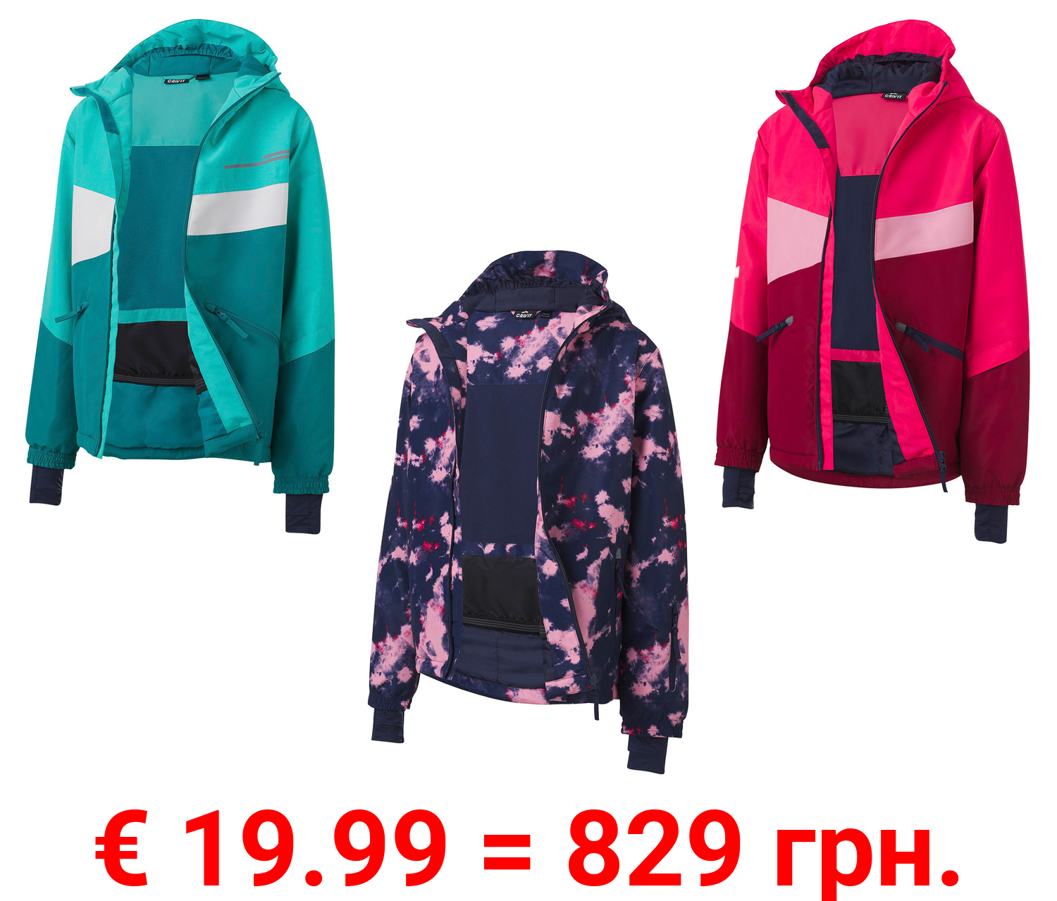 CRIVIT Kinder Skijacke, wasserabweisendes Obermaterial