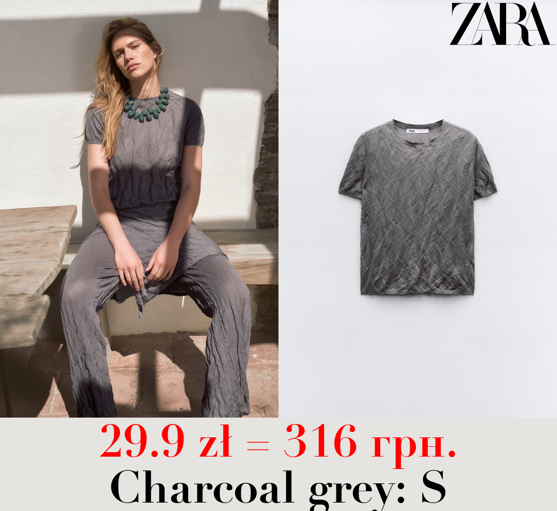 CREASED-EFFECT FINE KNIT TOP