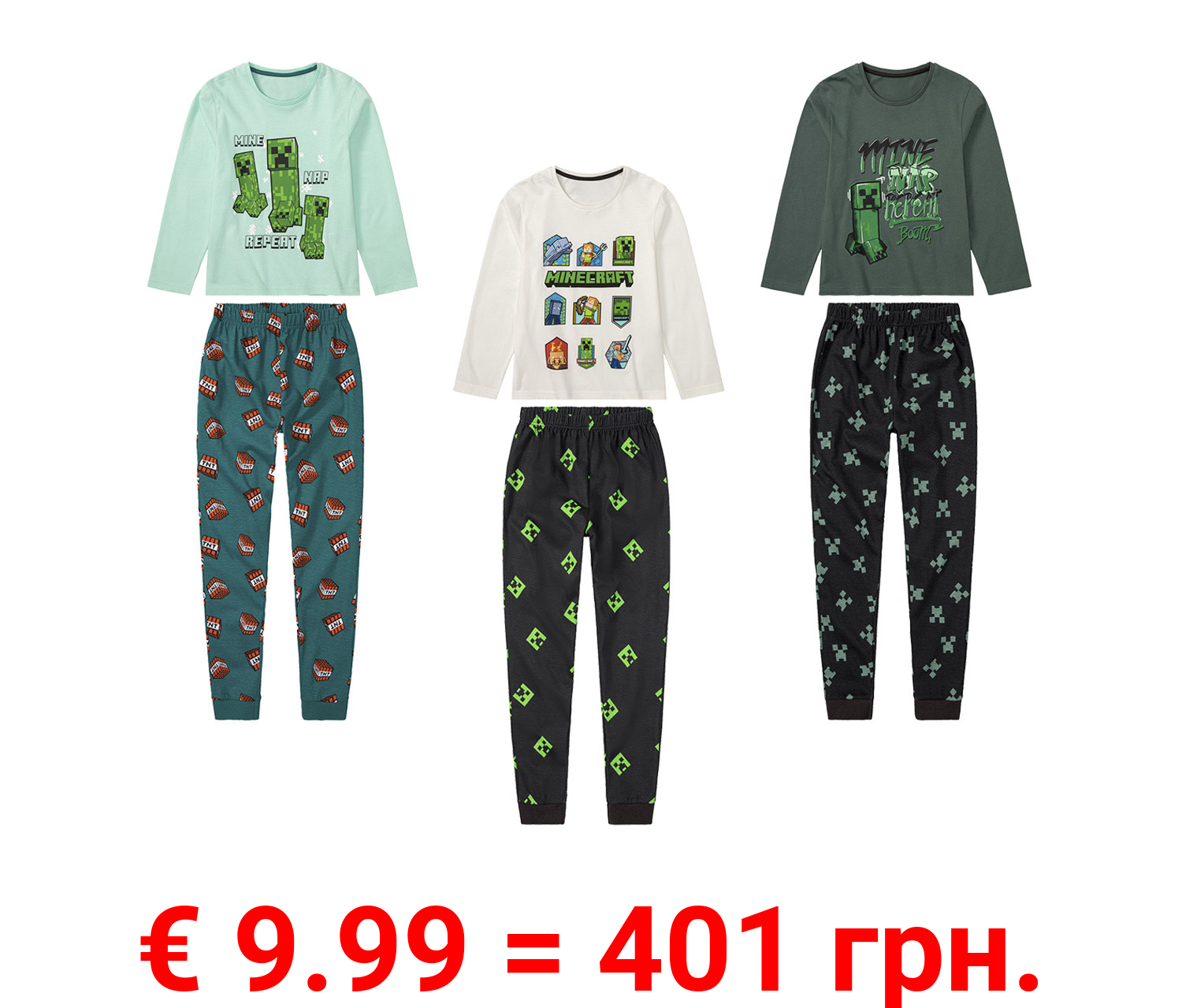 Minecraft Kinder Schlafanzug, 2-teilig, aus reiner Baumwolle