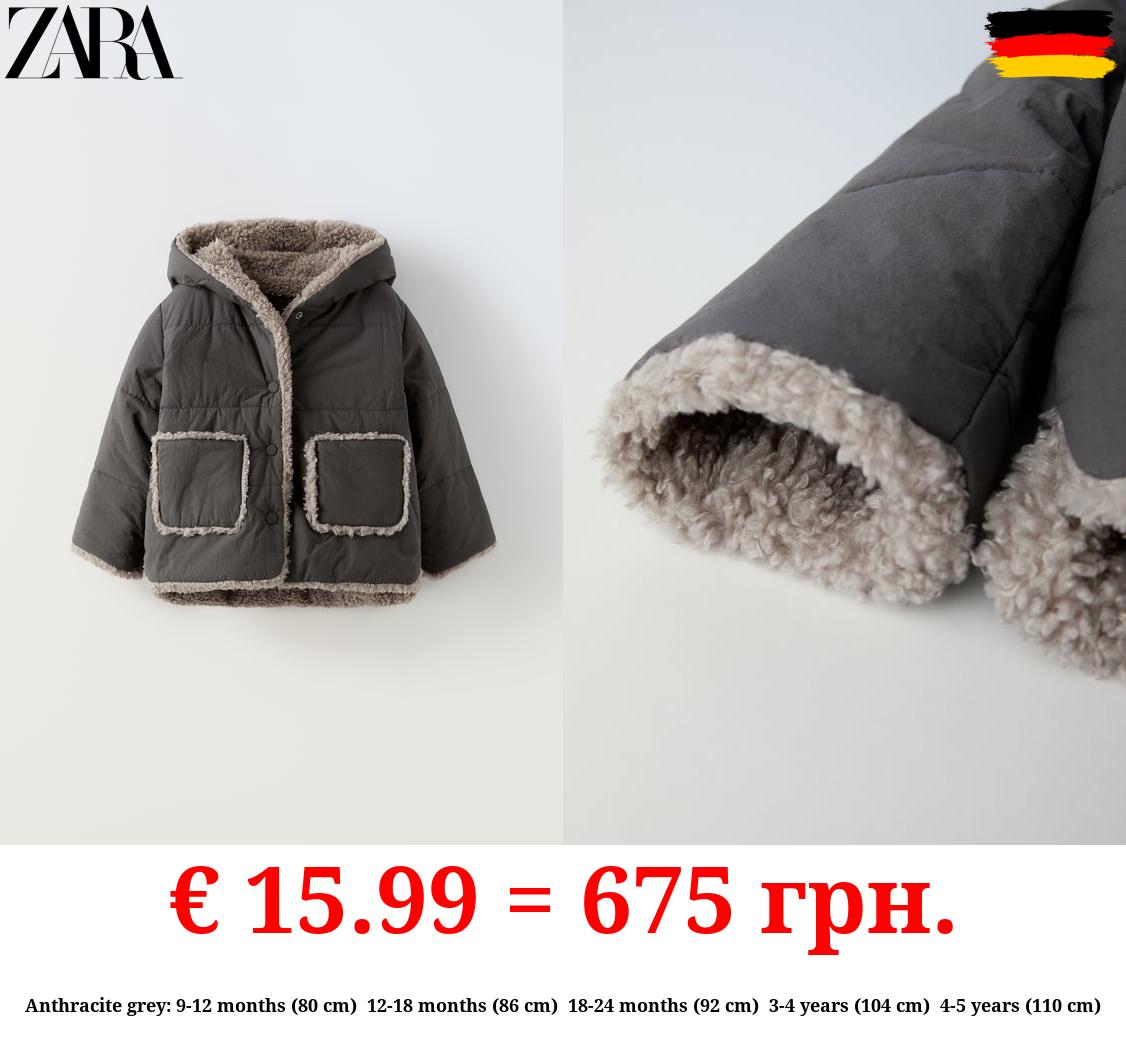 CONTRAST FAUX SHEARLING JACKET