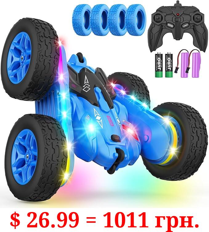 Terucle Remote Control Car, Rc Cars Stunt Car Toys New Upgraded Strip Lights and Headlights Car Toys Double-Sided 360° Rotating 4WD Rc Drift Truck for Boys Girls Birthday Gift (Blue)