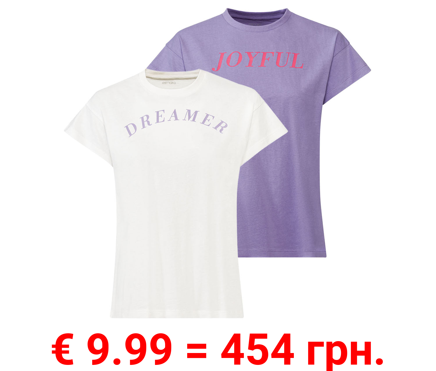 esmara® Damen T-Shirts, 2 Stück, aus reiner Baumwolle