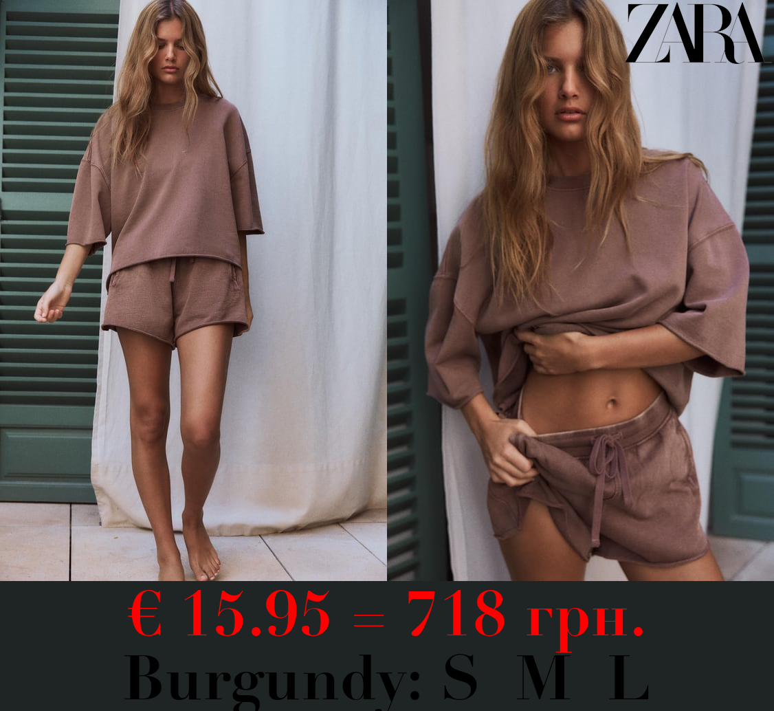 SHORT SLEEVE RIBBED PLUSH SWEATSHIRT