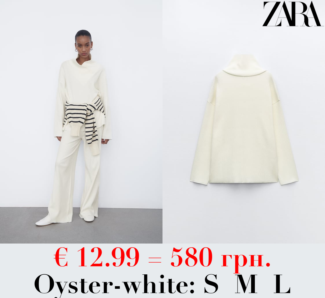 BRUSHED RIBBED SWEATER WITH CROSSOVER NECK