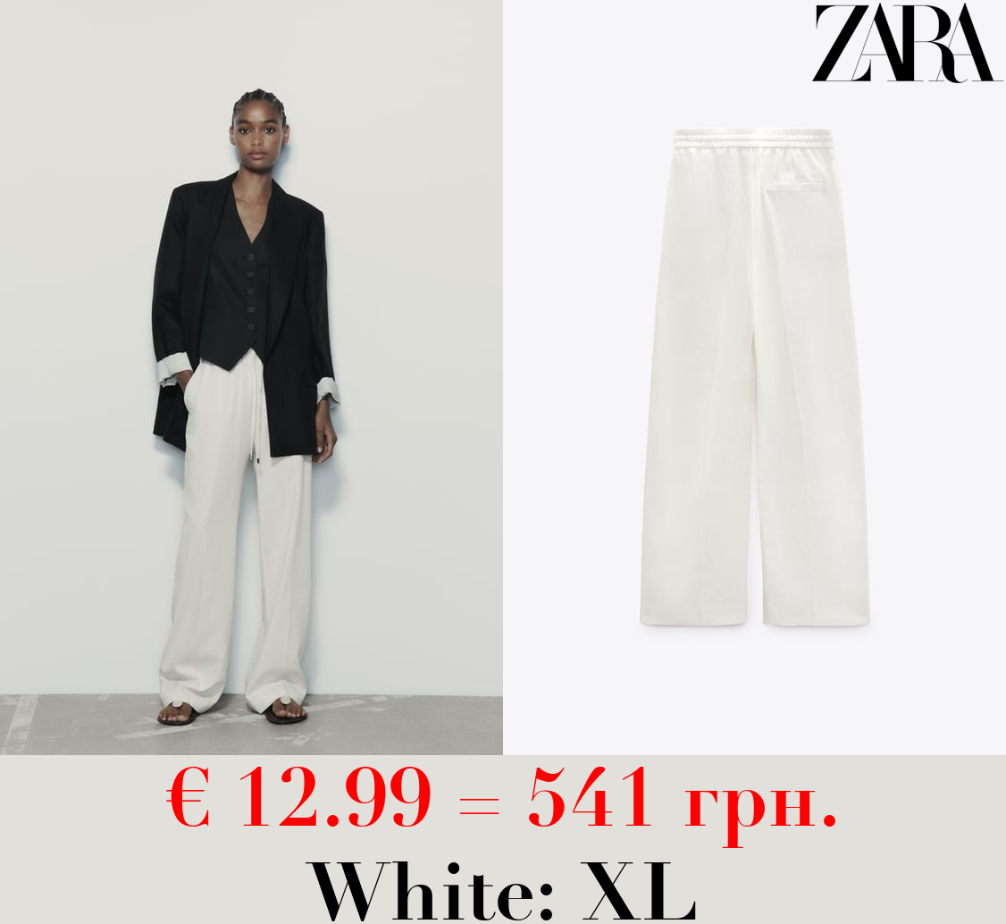 LINEN BLEND STRAIGHT TROUSERS