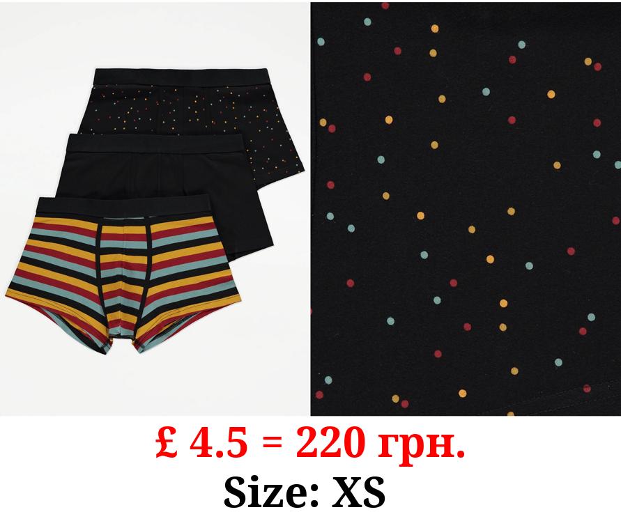 Black Patterned Hipster Trunks 3 Pack